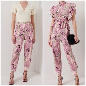 DEREK LAM Atticus Floral Tapered Utility Pants In Pink Multi SZ US 8
